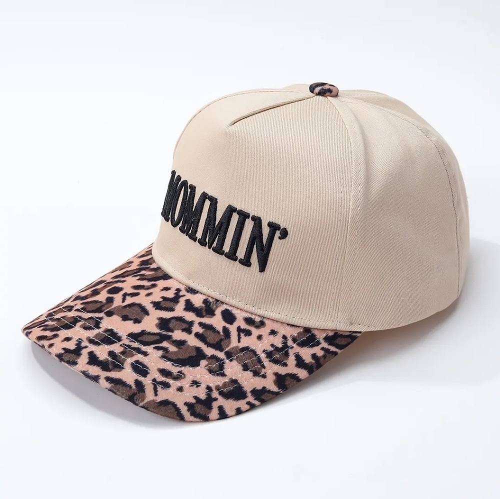 Beige 'MOMMIN'' Cap with Leopard Brim